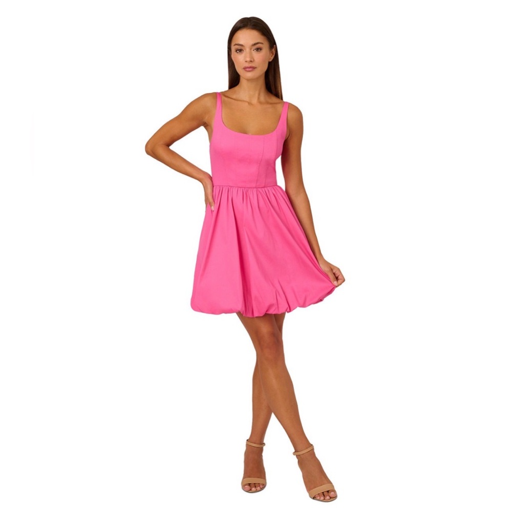 NWT‎ Adrianna Papell Square Neck Bubble-Hem Fuchsia Mini Dress Size 14